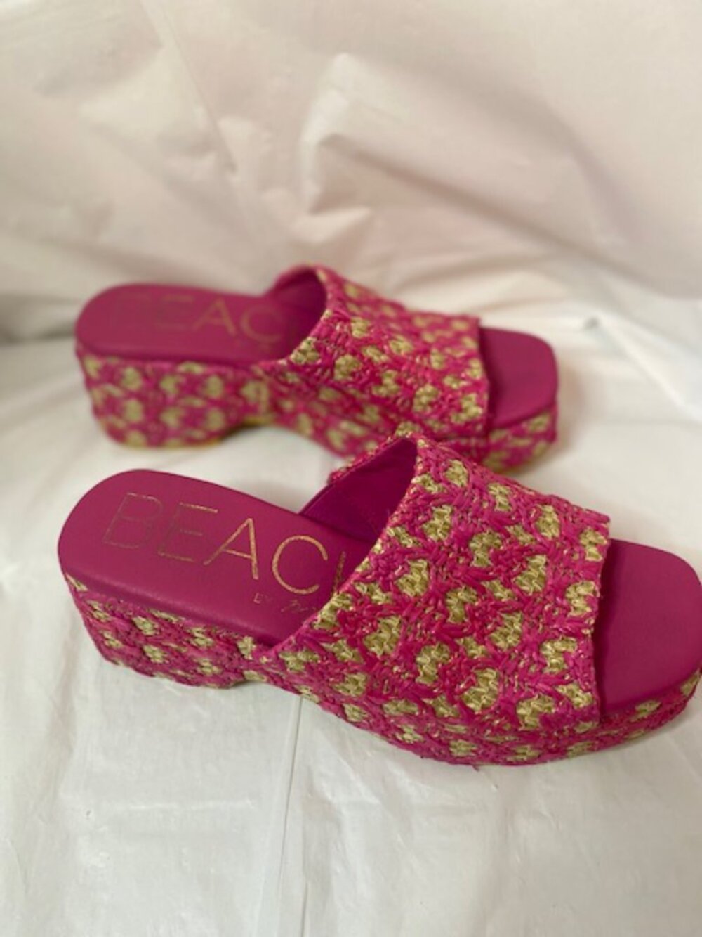 BEACH by Matisse Cruz Pink Woven Raffia Retro Platform Slide Sandals Size 7M - Picture 4 of 6